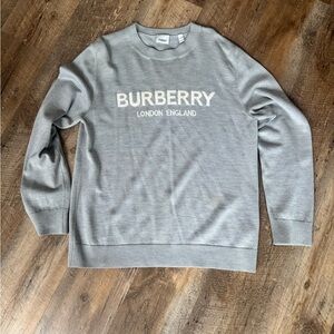 Burberry Gray Crewneck Sweater with White Logo
